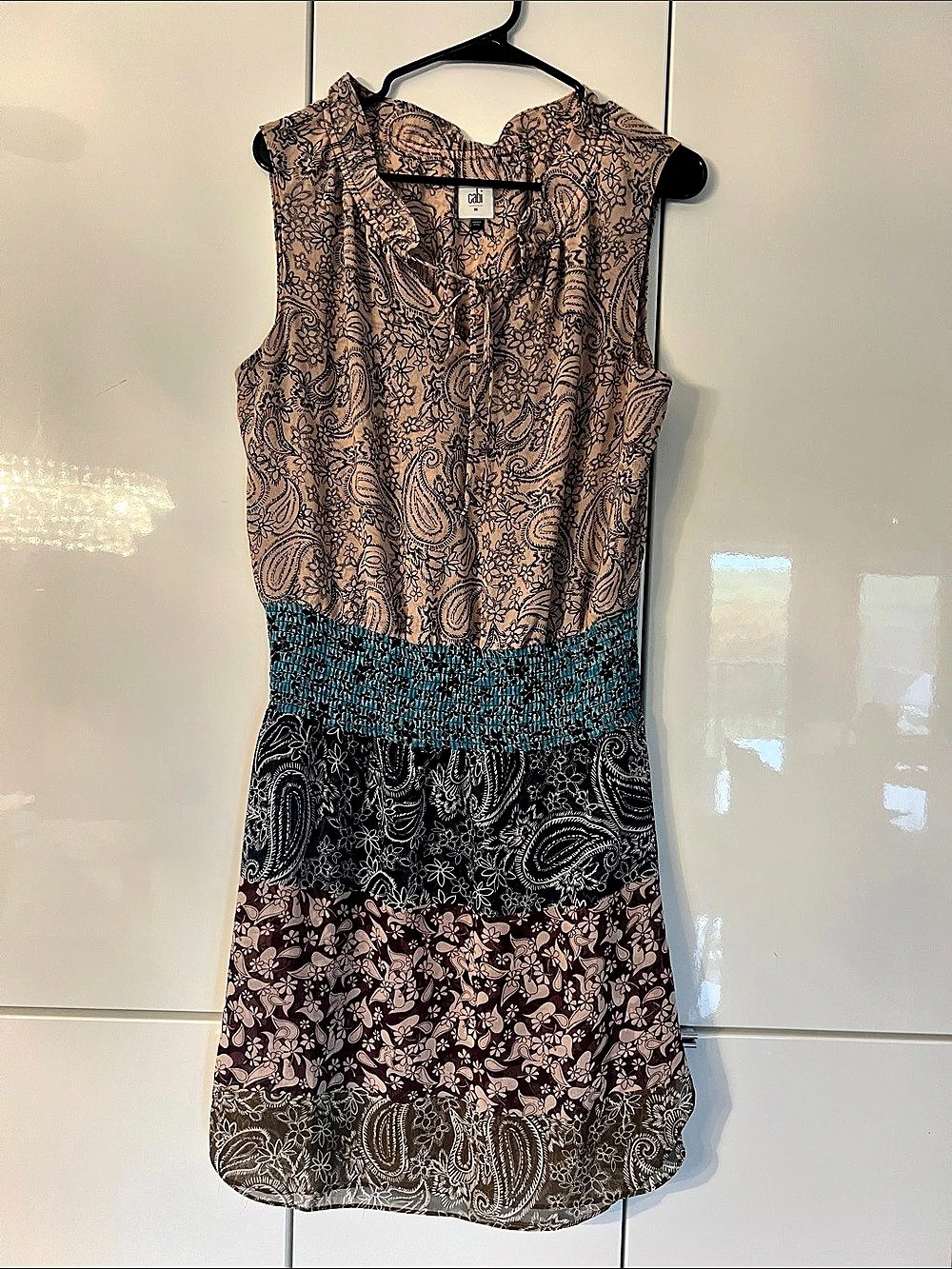 Cabi Dani Dress Paisley Mini Dress Pink & Black Size Medium